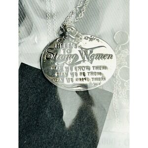 Sterling Silver Strong Women Inscription Necklace .925 Pendant With Chain NEW